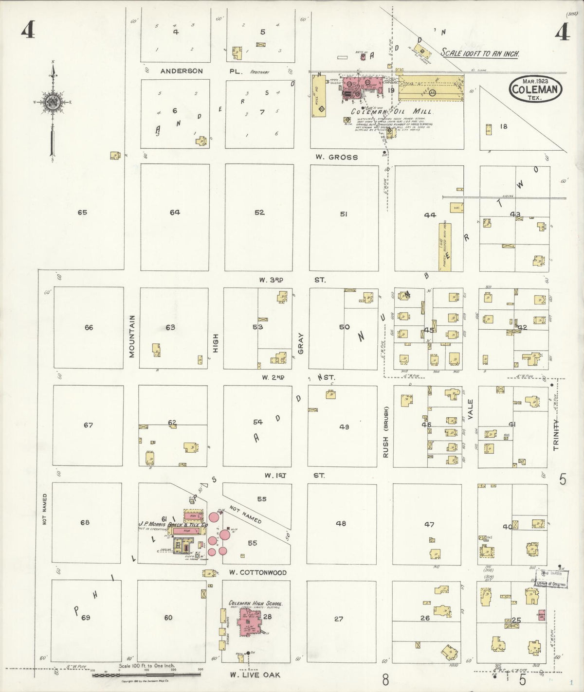 Sanborn Fire Insurance Map from Coleman, Coleman County, Texas (1923), Sheet #0004 - Complete Map Set gallery image, historic Sanborn map, vintage wall art, Texas Texas