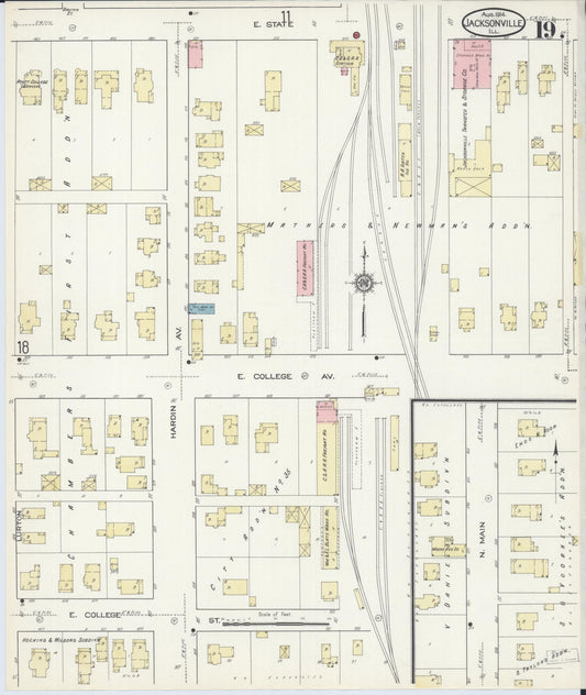 Sanborn Fire Insurance Map from Jacksonville, Morgan County, Illinois (1914), Sheet #0019 - Historic Sanborn Fire Insurance Map Print, vintage old map wall art, antique decor, genealogy gift, Illinois Illinois map