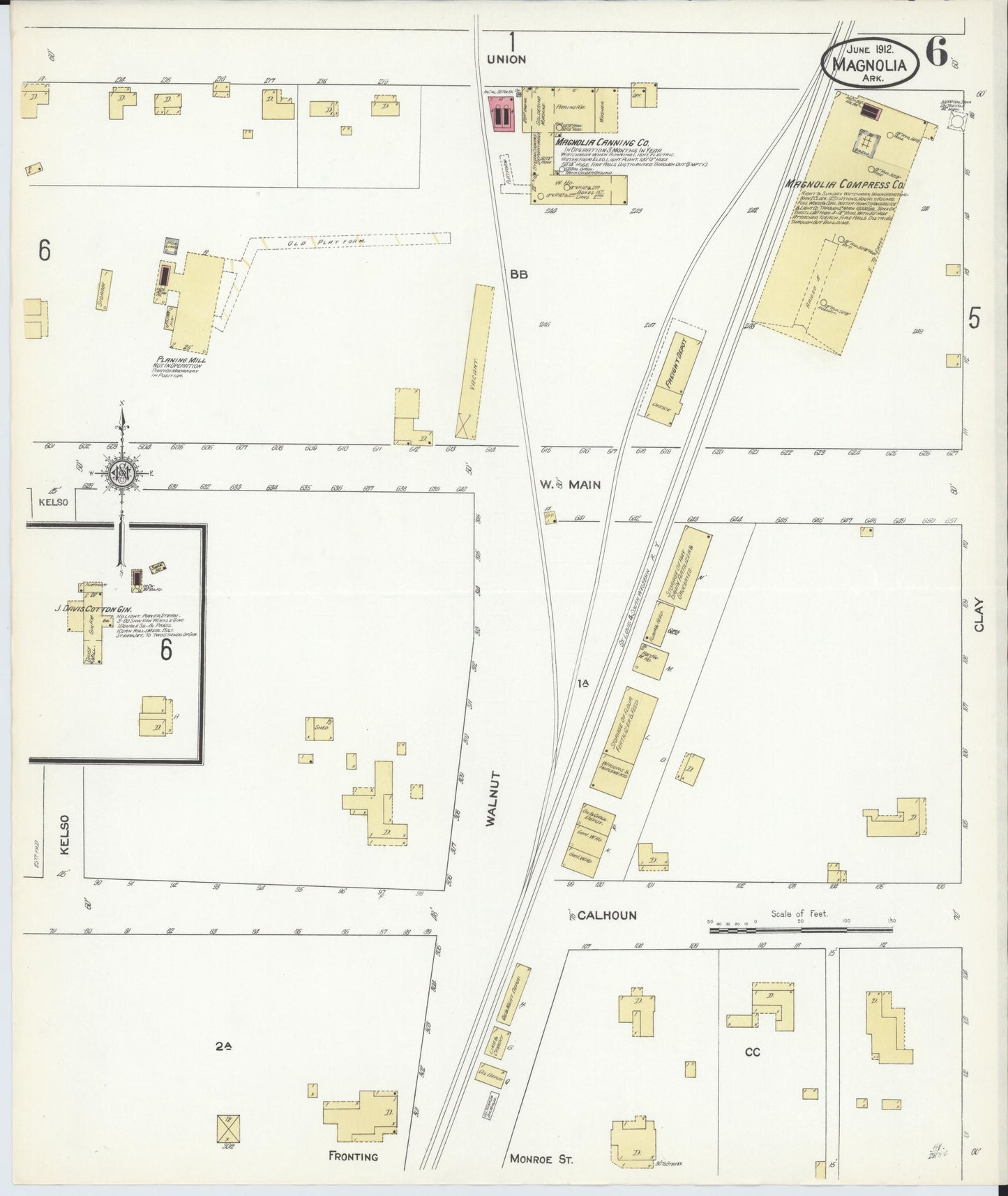 Sanborn Fire Insurance Map from Magnolia, Columbia County, Arkansas (1912), Sheet #0006 - Complete Map Set gallery image, historic Sanborn map, vintage wall art, Arkansas Arkansas