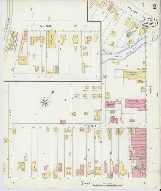 Sanborn Fire Insurance Map from Gallatin, Sumner County, Tennessee (1898), Sheet #0002 - Historic Sanborn Fire Insurance Map Print, vintage old map wall art, antique decor, genealogy gift, Tennessee Tennessee map