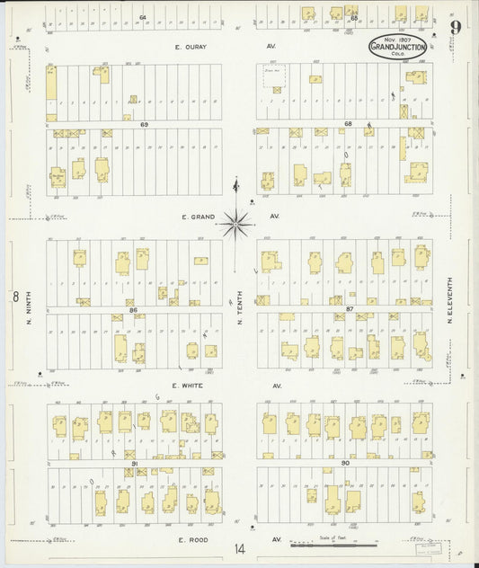 Sanborn Fire Insurance Map from Grand Junction, Mesa County, Colorado (1907), Sheet #0009 - Historic Sanborn Fire Insurance Map Print, vintage old map wall art, antique decor, genealogy gift, Colorado Colorado map