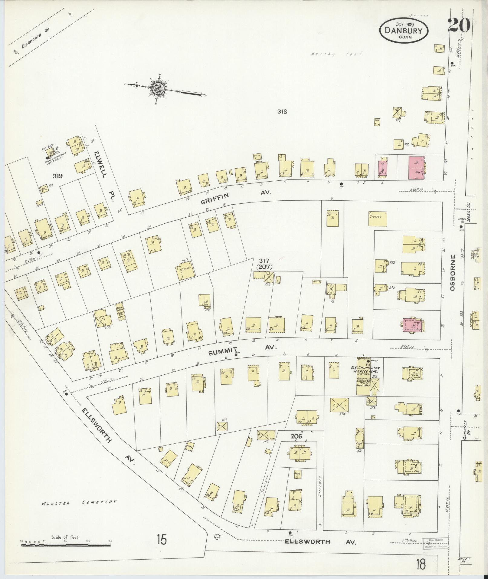 Sanborn Fire Insurance Map from Danbury, Fairfield County, Connecticut (1909), Sheet #0020 - Complete Map Set gallery image, historic Sanborn map, vintage wall art, Connecticut Connecticut