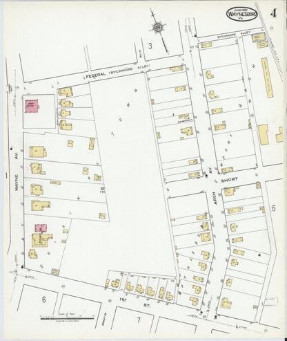 Sanborn Fire Insurance Map from Waynesboro, Independent Cities, Virginia (1920), Sheet #0004 - Historic Sanborn Fire Insurance Map Print, vintage old map wall art, antique decor, genealogy gift, Virginia Virginia map