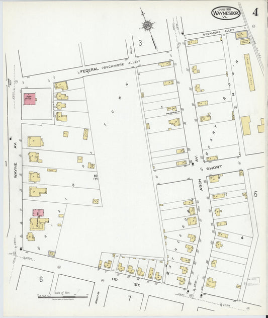Sanborn Fire Insurance Map from Waynesboro, Independent Cities, Virginia (1920), Sheet #0004 - Historic Sanborn Fire Insurance Map Print, vintage old map wall art, antique decor, genealogy gift, Virginia Virginia map