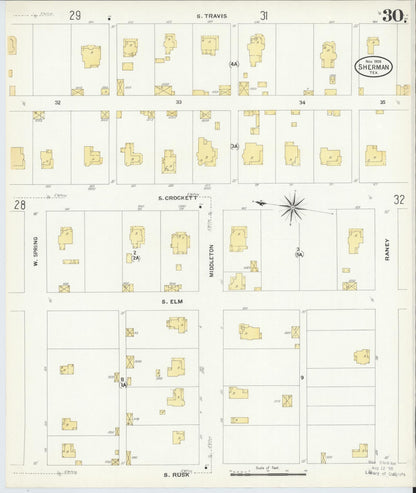 Sanborn Fire Insurance Map from Sherman, Grayson County, Texas (1908), Sheet #0030 - Historic Sanborn Fire Insurance Map Print, vintage old map wall art, antique decor, genealogy gift, Texas Texas map