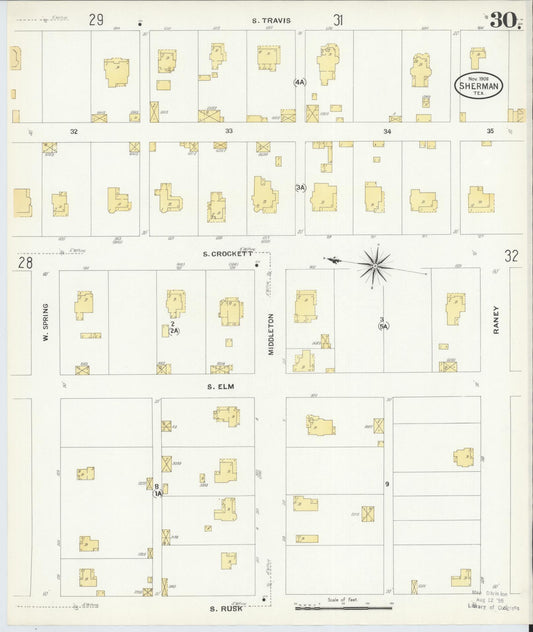 Sanborn Fire Insurance Map from Sherman, Grayson County, Texas (1908), Sheet #0030 - Historic Sanborn Fire Insurance Map Print, vintage old map wall art, antique decor, genealogy gift, Texas Texas map