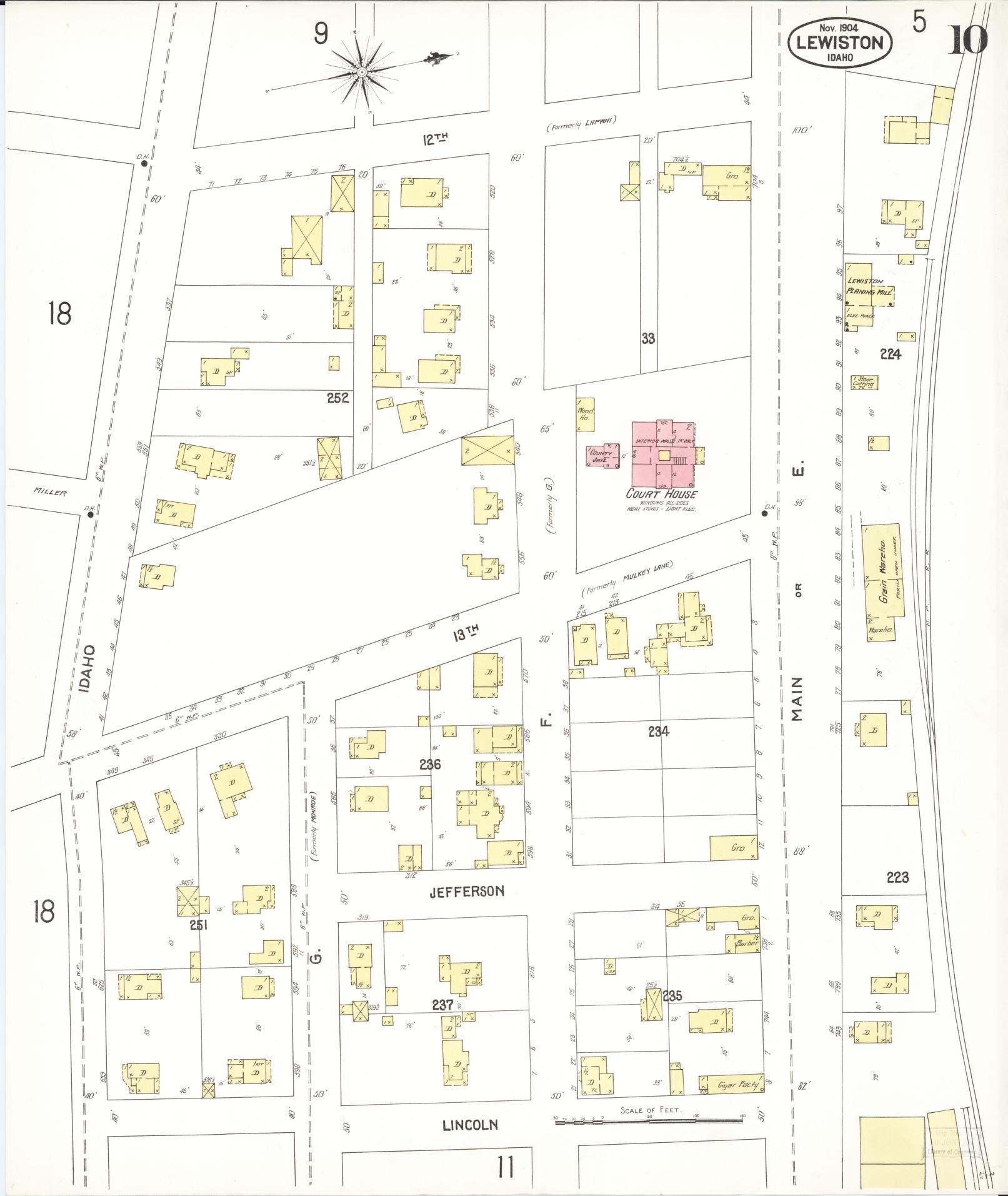 Sanborn Fire Insurance Map from Lewiston, Nez Perce County, Idaho (1904), Sheet #0010 - Historic Sanborn Fire Insurance Map Print, vintage old map wall art, antique decor, genealogy gift, Idaho Idaho map