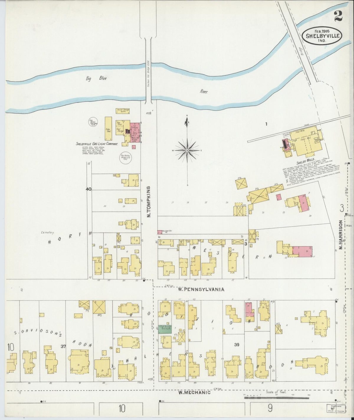 Sanborn Fire Insurance Map from Shelbyville, Shelby County, Indiana (1905), Sheet #0002 - Historic Sanborn Fire Insurance Map Print, vintage old map wall art, antique decor, genealogy gift, Indiana Indiana map