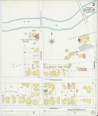 Sanborn Fire Insurance Map from Shelbyville, Shelby County, Indiana (1905), Sheet #0002 - Historic Sanborn Fire Insurance Map Print, vintage old map wall art, antique decor, genealogy gift, Indiana Indiana map