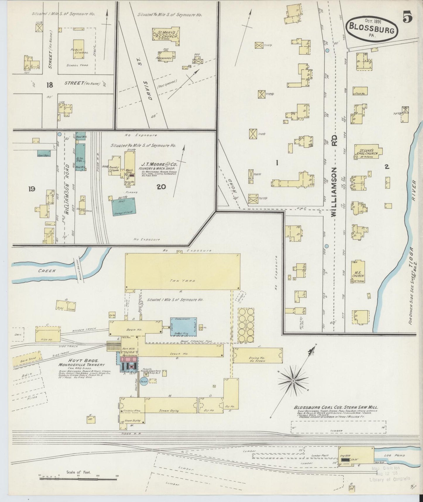 Sanborn Fire Insurance Map from Blossburg, Tioga County, Pennsylvania (1891), Sheet #0005 - Historic Sanborn Fire Insurance Map Print, vintage old map wall art, antique decor, genealogy gift, Pennsylvania Pennsylvania map