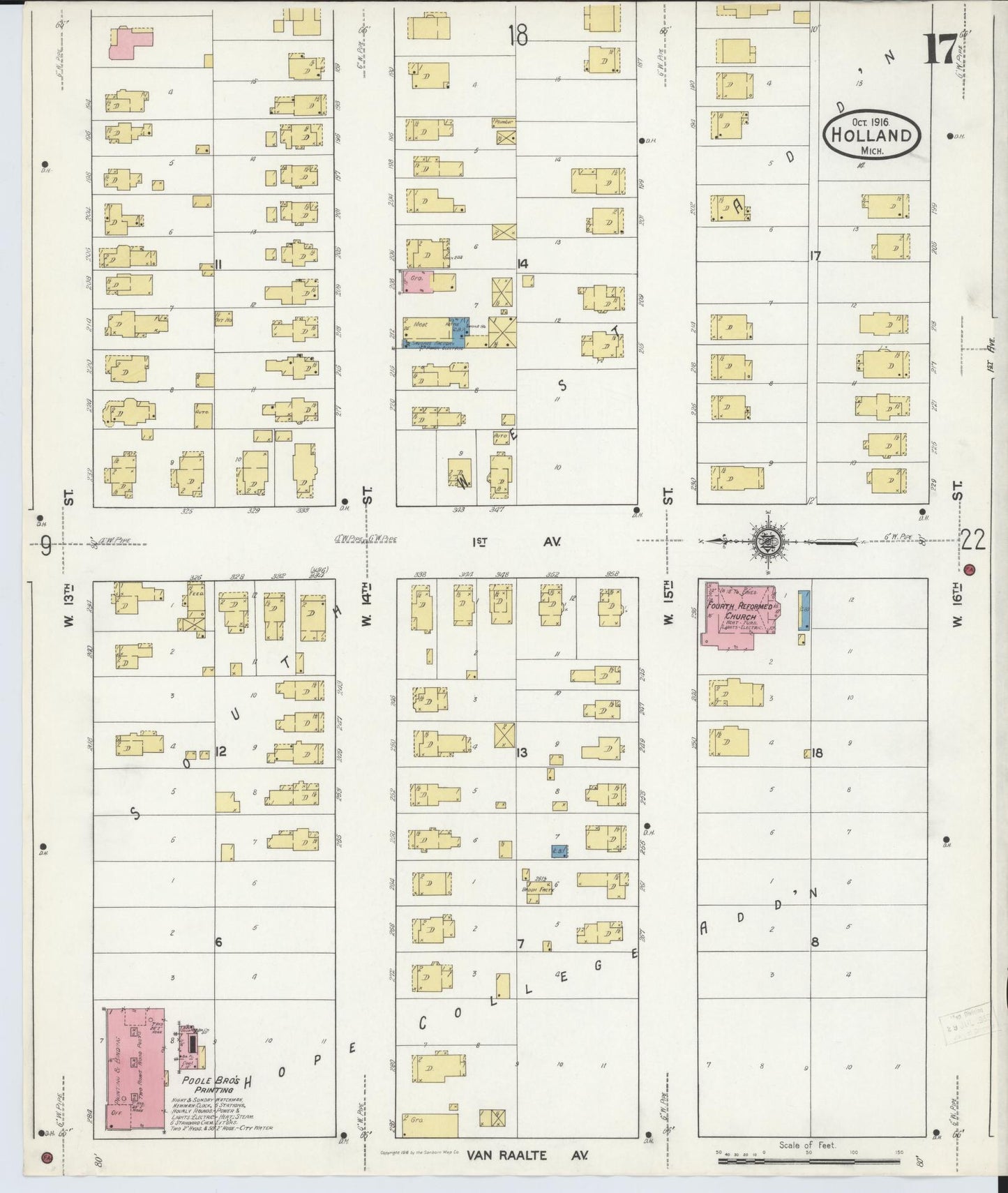 Sanborn Fire Insurance Map from Holland, Ottawa County, Michigan (1916), Sheet #0017 - Complete Map Set gallery image, historic Sanborn map, vintage wall art, Michigan Michigan