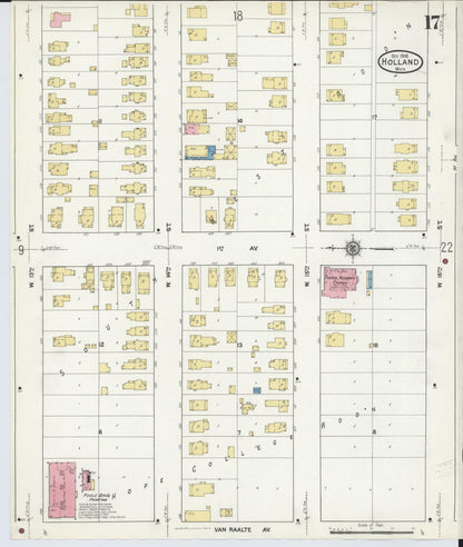 Sanborn Fire Insurance Map from Holland, Ottawa County, Michigan (1916), Sheet #0017 - Complete Map Set gallery image, historic Sanborn map, vintage wall art, Michigan Michigan