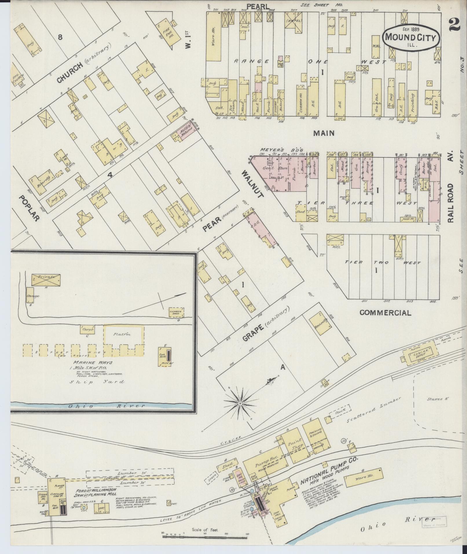 Sanborn Fire Insurance Map from Mound City, Pulaski County, Illinois (1889), Sheet #0002 - Historic Sanborn Fire Insurance Map Print, vintage old map wall art, antique decor, genealogy gift, Illinois Illinois map