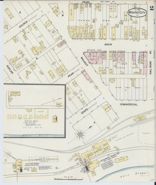 Sanborn Fire Insurance Map from Mound City, Pulaski County, Illinois (1889), Sheet #0002 - Historic Sanborn Fire Insurance Map Print, vintage old map wall art, antique decor, genealogy gift, Illinois Illinois map