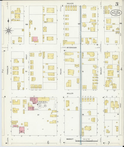 Sanborn Fire Insurance Map from Helena, Phillips County, Arkansas (1907), Sheet #0003 - Complete Map Set gallery image, historic Sanborn map, vintage wall art, Arkansas Arkansas