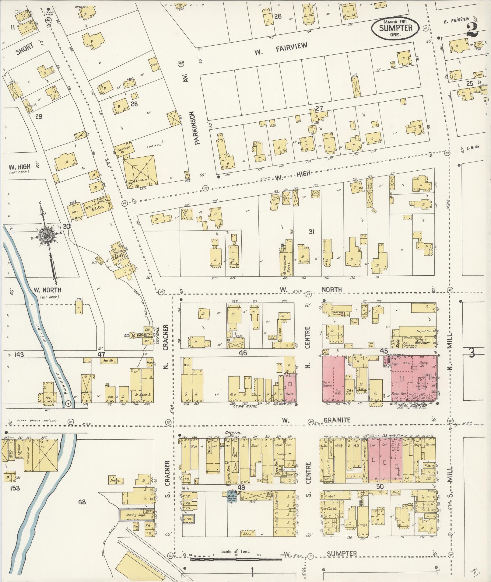 Sanborn Fire Insurance Map from Sumpter, Baker County, Oregon (1911), Sheet #0002 - Complete Map Set gallery image, historic Sanborn map, vintage wall art, Oregon Oregon