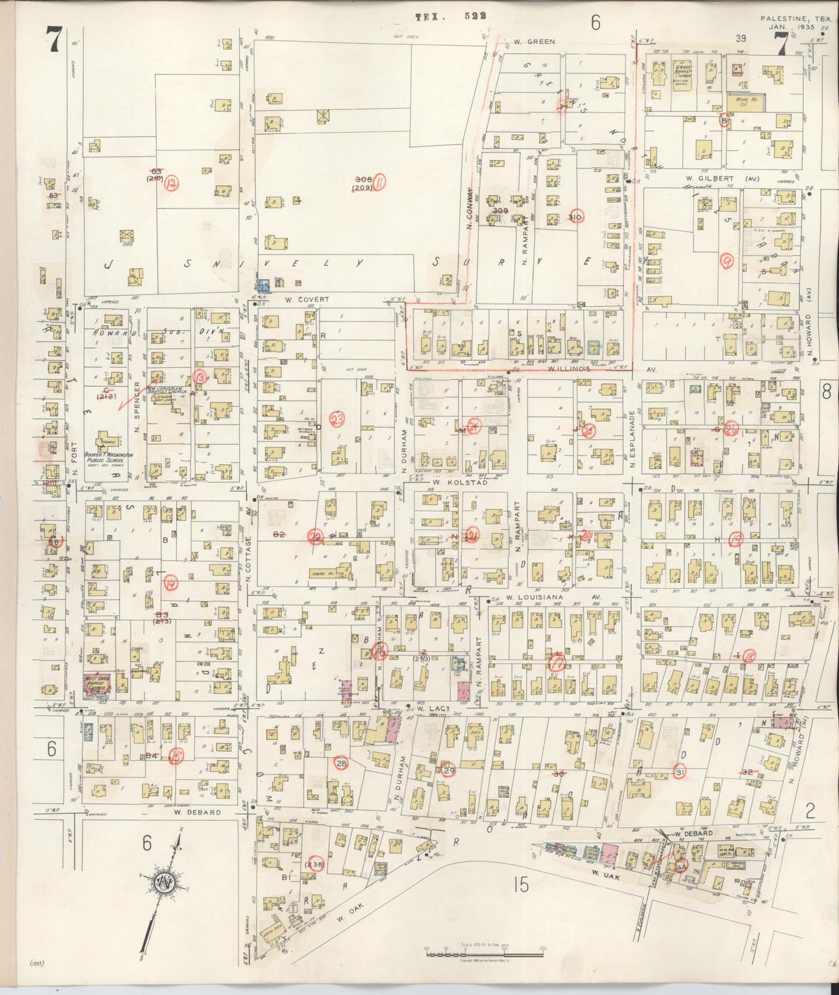 Sanborn Fire Insurance Map from Palestine, Anderson County, Texas (1949), Sheet #0007 - Complete Map Set gallery image, historic Sanborn map, vintage wall art, Texas Texas