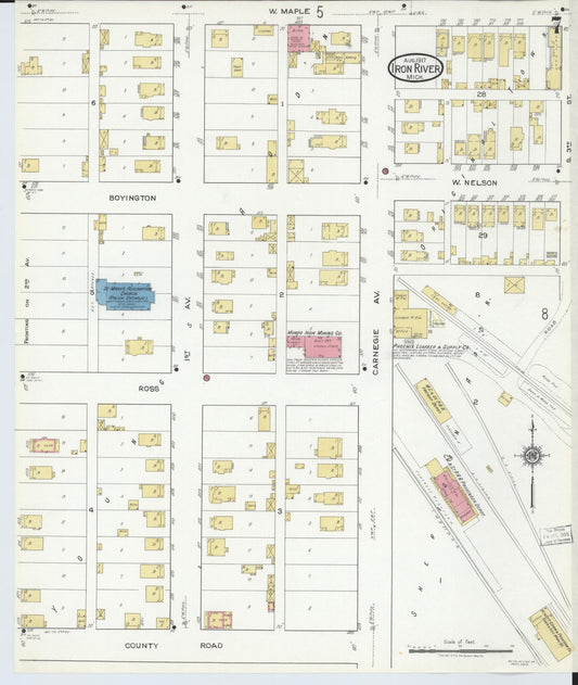 Sanborn Fire Insurance Map from Iron River, Iron County, Michigan (1917), Sheet #0007 - Historic Sanborn Fire Insurance Map Print, vintage old map wall art, antique decor, genealogy gift, Michigan Michigan map