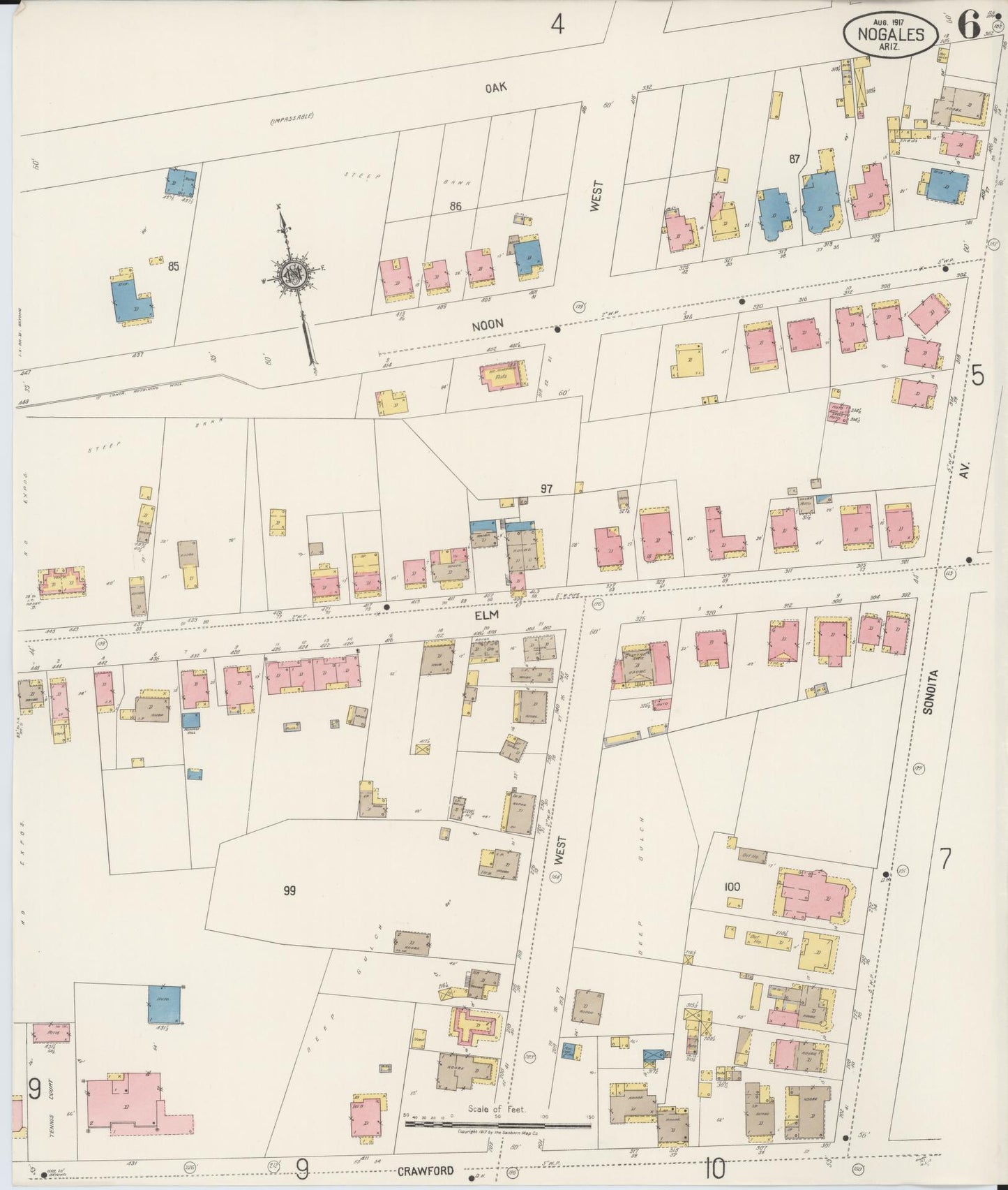 Sanborn Fire Insurance Map from Nogales, Santa Cruz County, Arizona (1917), Sheet #0006 - Complete Map Set gallery image, historic Sanborn map, vintage wall art, Arizona Arizona