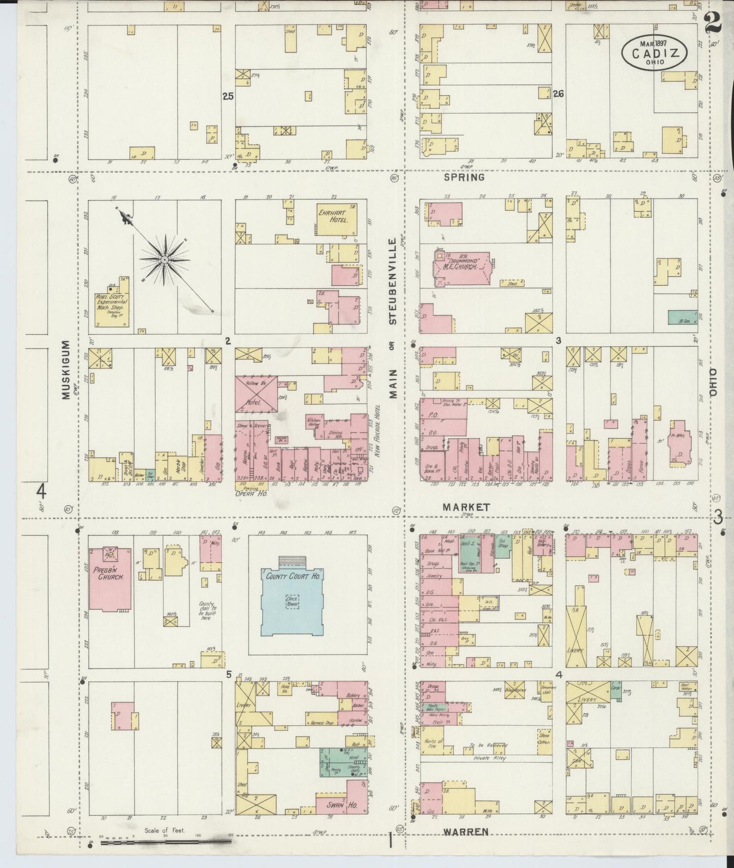 Sanborn Fire Insurance Map from Cadiz, Harrison County, Ohio (1897), Sheet #0002 - Complete Map Set gallery image, historic Sanborn map, vintage wall art, Ohio Ohio