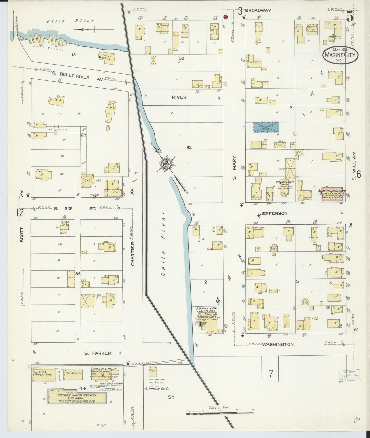 Sanborn Fire Insurance Map from Marine City, Saint Clair County, Michigan (1913), Sheet #0005 - Complete Map Set gallery image, historic Sanborn map, vintage wall art, Michigan Michigan