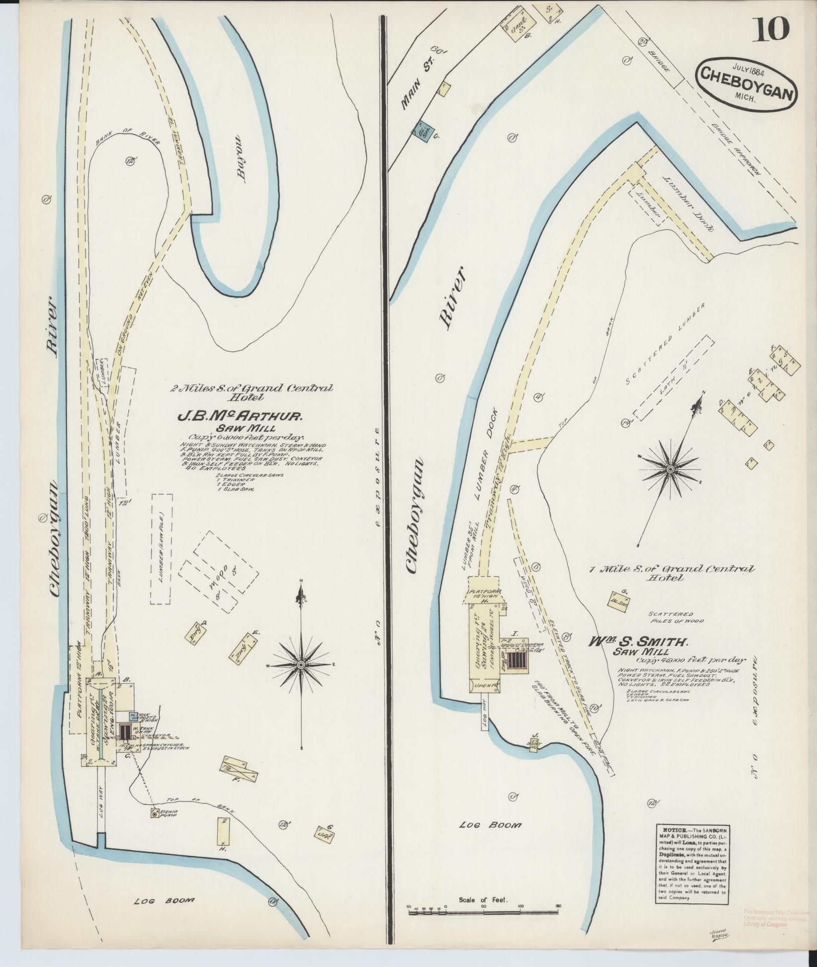 Sanborn Fire Insurance Map from Cheboygan, Cheboygan County, Michigan (1884), Sheet #0010 - Complete Map Set gallery image, historic Sanborn map, vintage wall art, Michigan Michigan