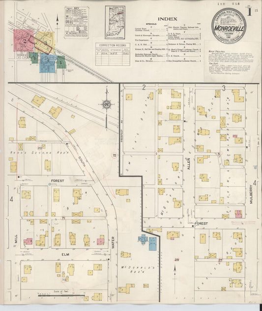 Sanborn Fire Insurance Map from Monroeville, Allen County, Indiana (1932), Sheet #0001 - Historic Sanborn Fire Insurance Map Print, vintage old map wall art, antique decor, genealogy gift, Indiana Indiana map