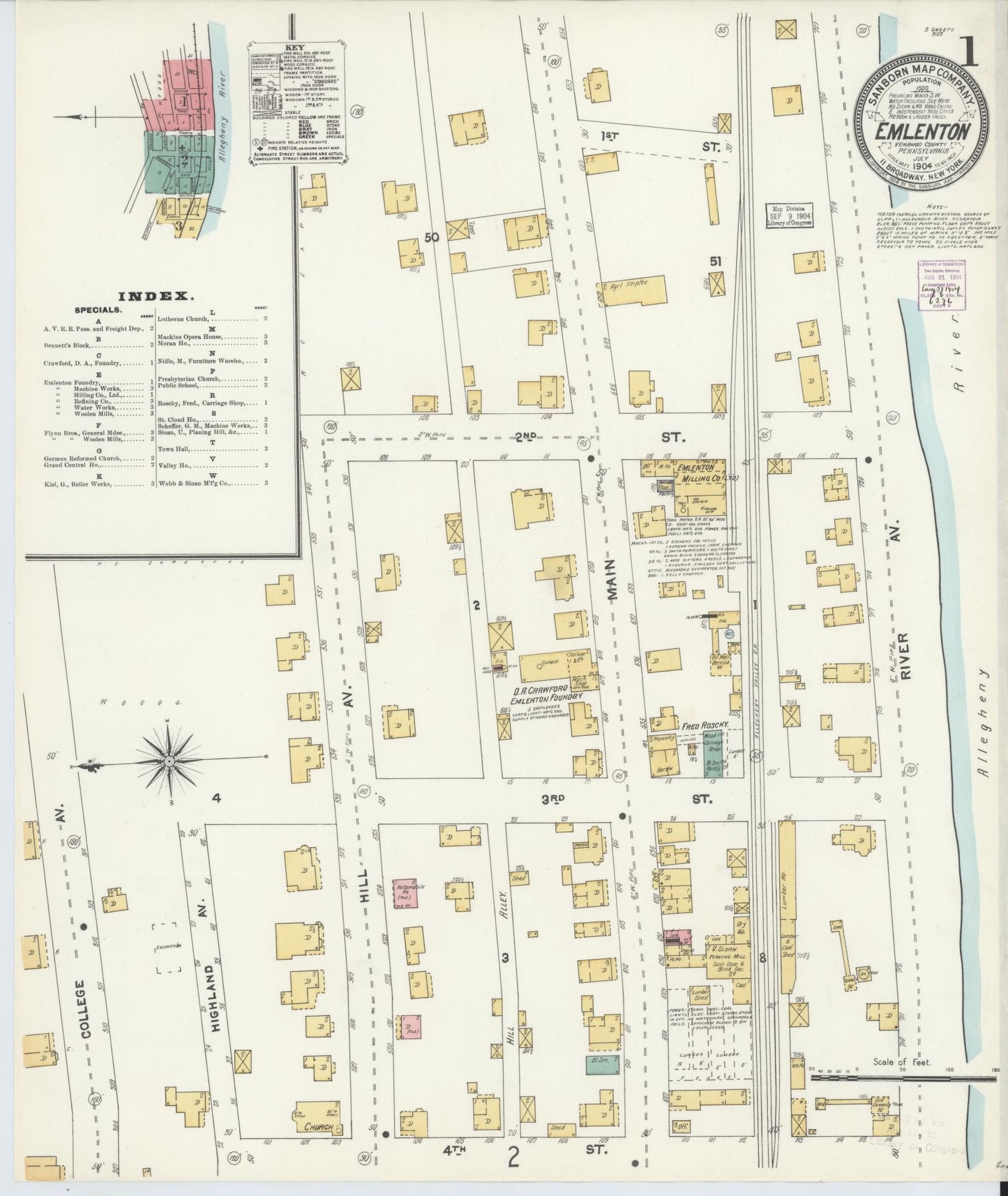 Sanborn Fire Insurance Map from Emlenton, Venango County, Pennsylvania (1904), Sheet #0001 - Historic Sanborn Fire Insurance Map Print, vintage old map wall art, antique decor, genealogy gift, Pennsylvania Pennsylvania map
