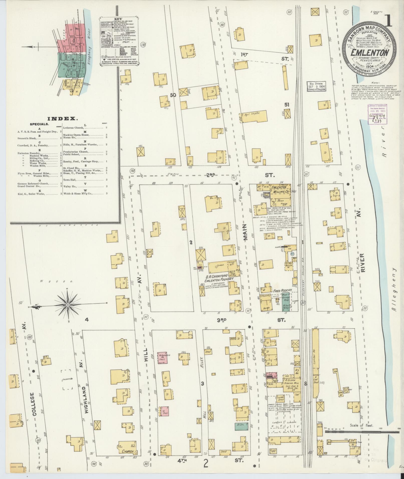 Sanborn Fire Insurance Map from Emlenton, Venango County, Pennsylvania (1904), Sheet #0001 - Historic Sanborn Fire Insurance Map Print, vintage old map wall art, antique decor, genealogy gift, Pennsylvania Pennsylvania map
