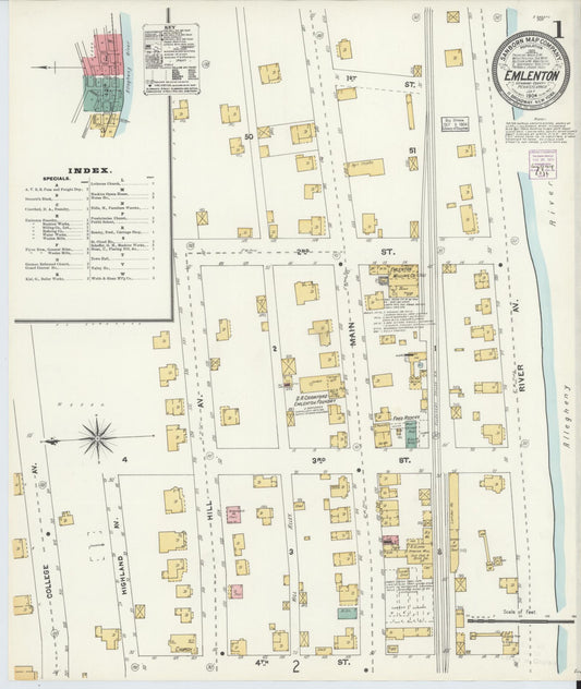 Sanborn Fire Insurance Map from Emlenton, Venango County, Pennsylvania (1904), Sheet #0001 - Historic Sanborn Fire Insurance Map Print, vintage old map wall art, antique decor, genealogy gift, Pennsylvania Pennsylvania map