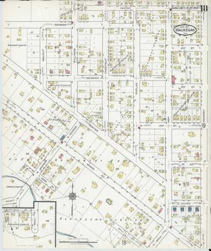 Sanborn Fire Insurance Map from Waukegan, Lake County, Illinois (1917), Sheet #0018 - Complete Map Set gallery image, historic Sanborn map, vintage wall art, Illinois Illinois