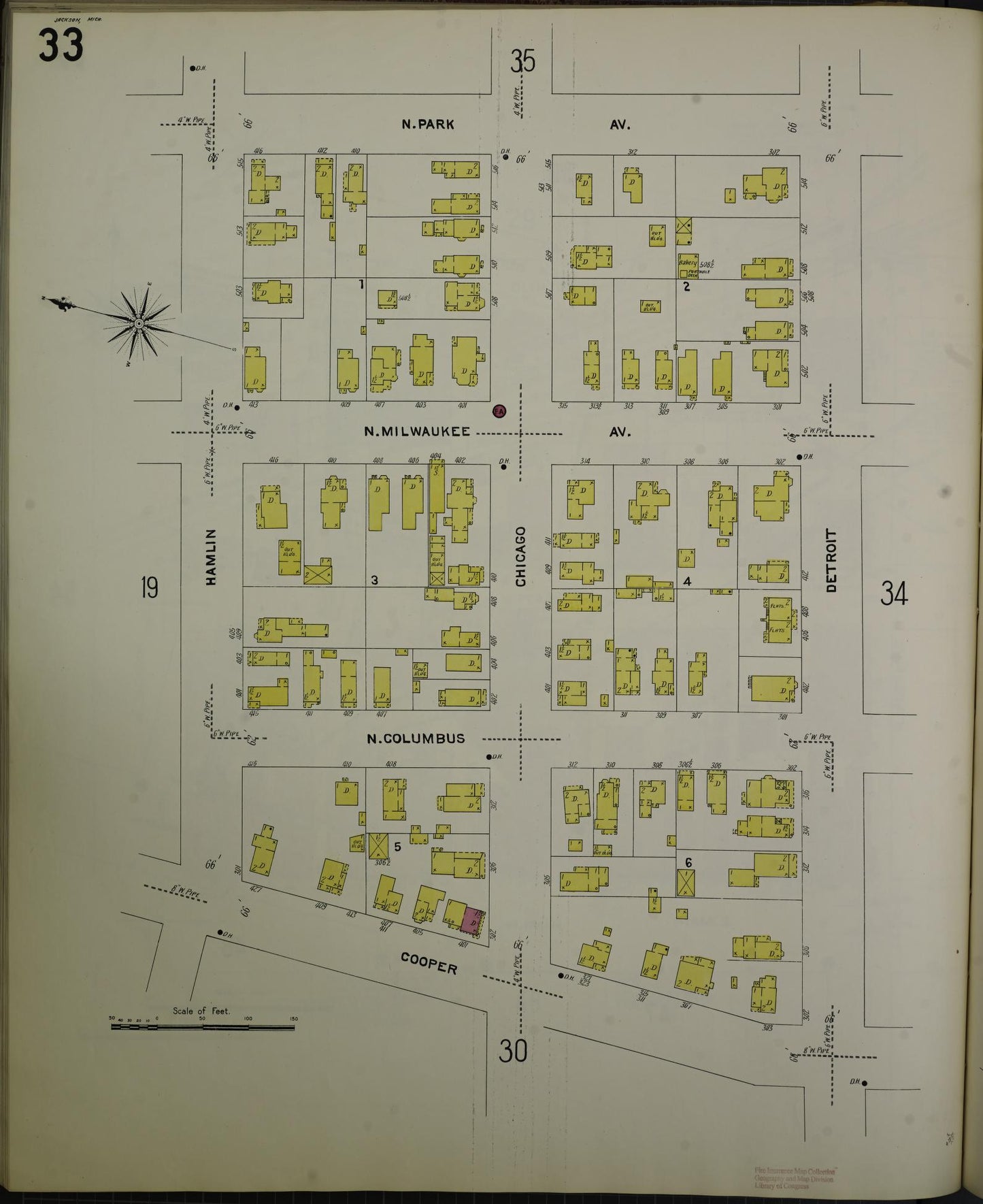 Sanborn Fire Insurance Map from Jackson, Jackson County, Michigan (1907), Sheet #0033 - Complete Map Set gallery image, historic Sanborn map, vintage wall art, Michigan Michigan