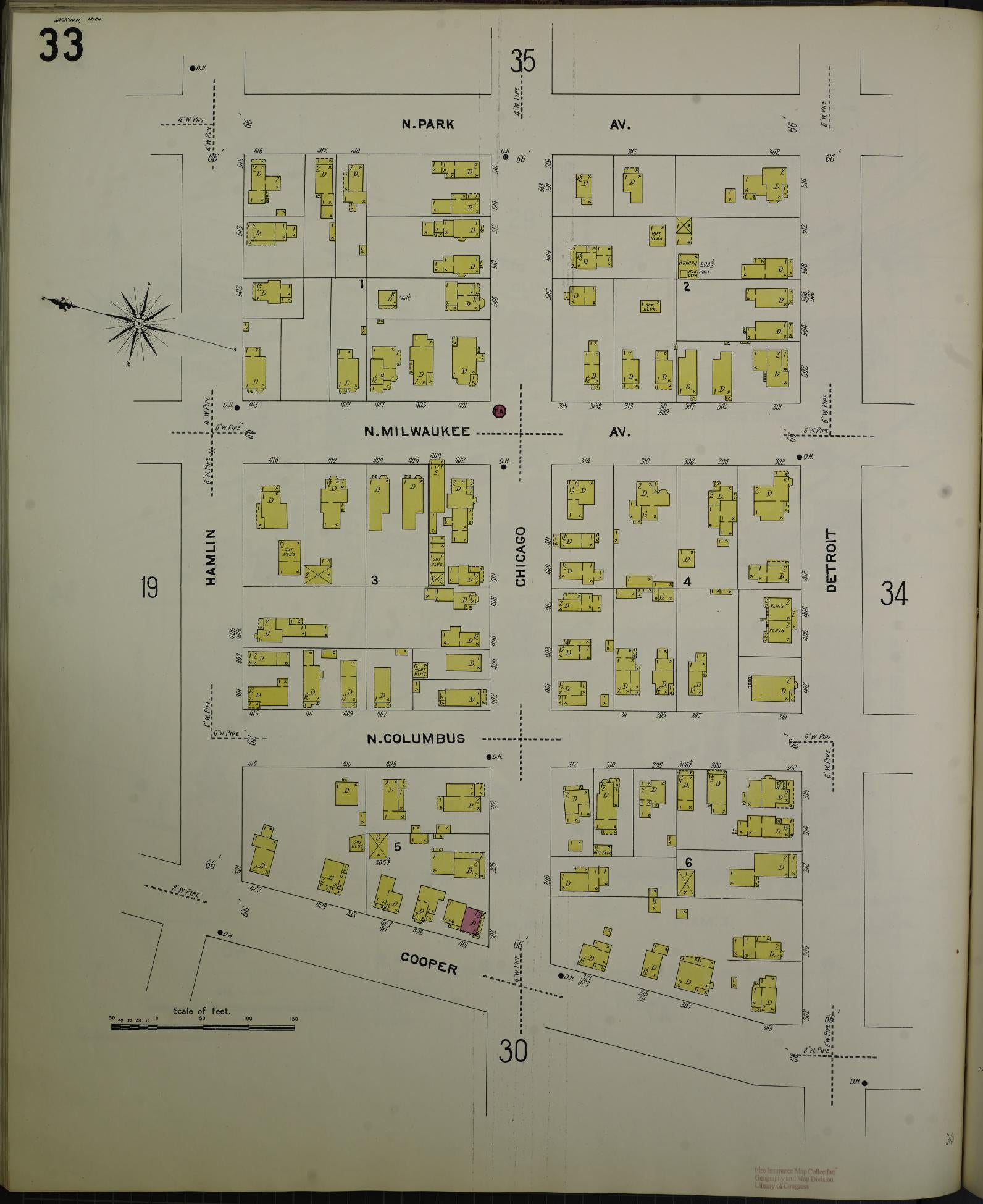 Sanborn Fire Insurance Map from Jackson, Jackson County, Michigan (1907), Sheet #0033 - Complete Map Set gallery image, historic Sanborn map, vintage wall art, Michigan Michigan