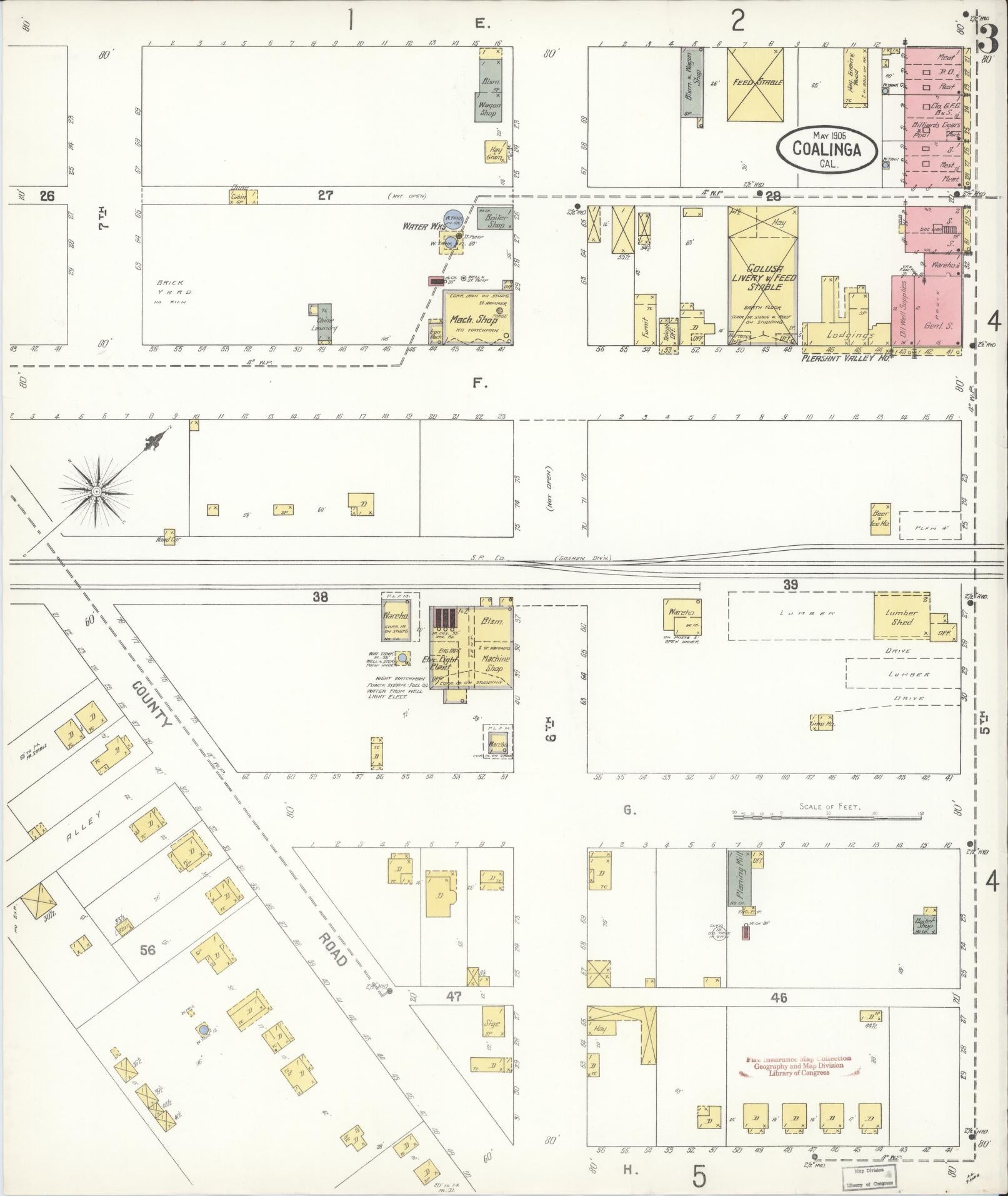 Sanborn Fire Insurance Map from Coalinga, Fresno County, California (1905), Sheet #0003 - Historic Sanborn Fire Insurance Map Print, vintage old map wall art, antique decor, genealogy gift, California California map