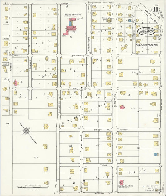 Sanborn Fire Insurance Map from San Marcos, Hays County, Texas (1922), Sheet #0011 - Historic Sanborn Fire Insurance Map Print, vintage old map wall art, antique decor, genealogy gift, Texas Texas map