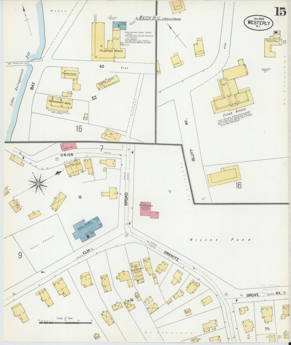 Sanborn Fire Insurance Map from Westerly, Washington County, Rhode Island (1902), Sheet #0015 - Historic Sanborn Fire Insurance Map Print, vintage old map wall art, antique decor, genealogy gift, Rhode Island Rhode Island map
