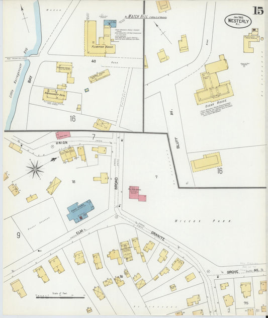 Sanborn Fire Insurance Map from Westerly, Washington County, Rhode Island (1902), Sheet #0015 - Historic Sanborn Fire Insurance Map Print, vintage old map wall art, antique decor, genealogy gift, Rhode Island Rhode Island map