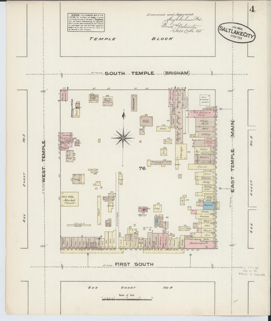 Sanborn Fire Insurance Map from Salt Lake City, Salt Lake County, Utah (1884), Sheet #0004 - Historic Sanborn Fire Insurance Map Print, vintage old map wall art, antique decor, genealogy gift, Utah Utah map