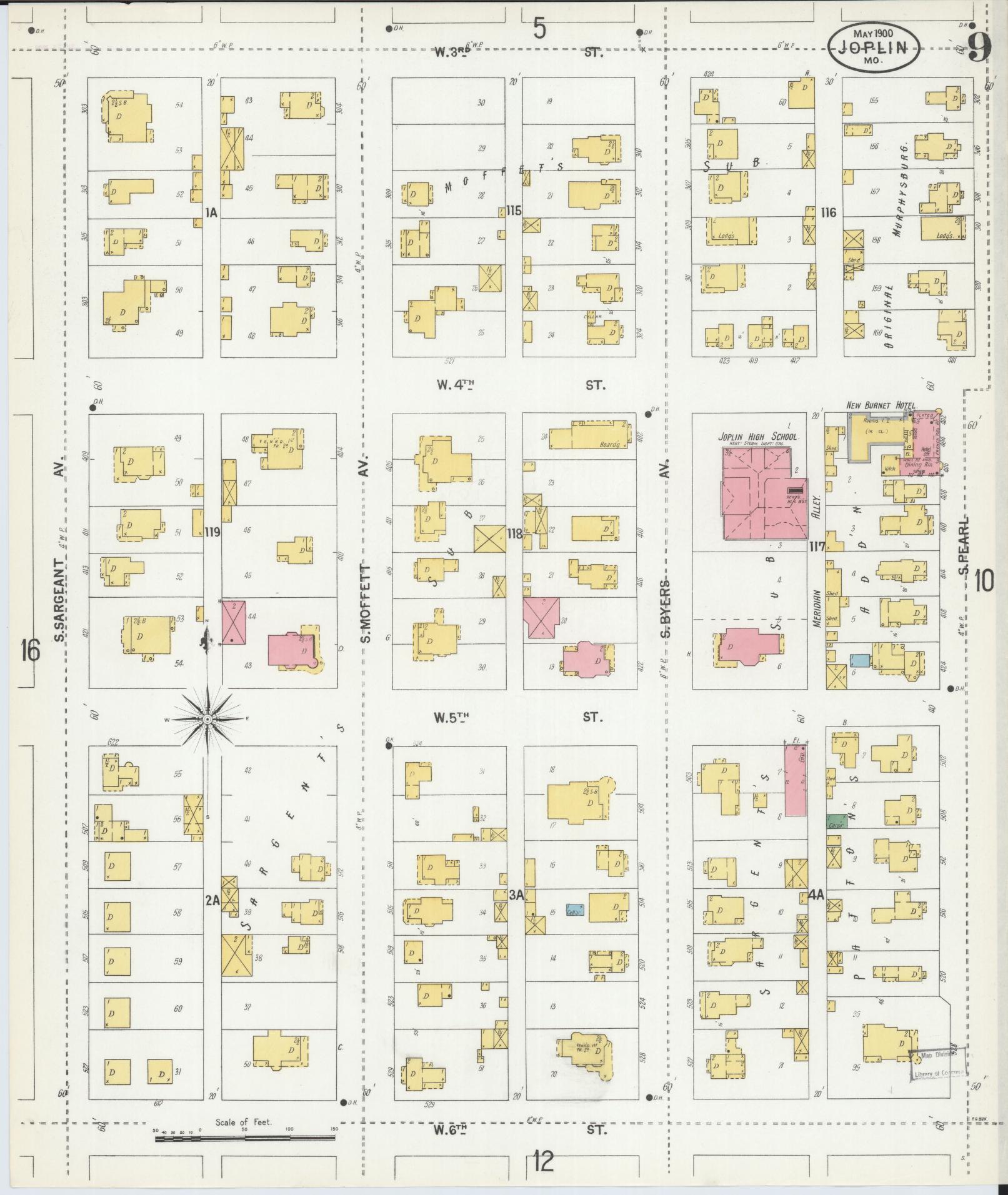 Sanborn Fire Insurance Map from Joplin, Jasper County, Missouri (1900), Sheet #0009 - Historic Sanborn Fire Insurance Map Print, vintage old map wall art, antique decor, genealogy gift, Missouri Missouri map