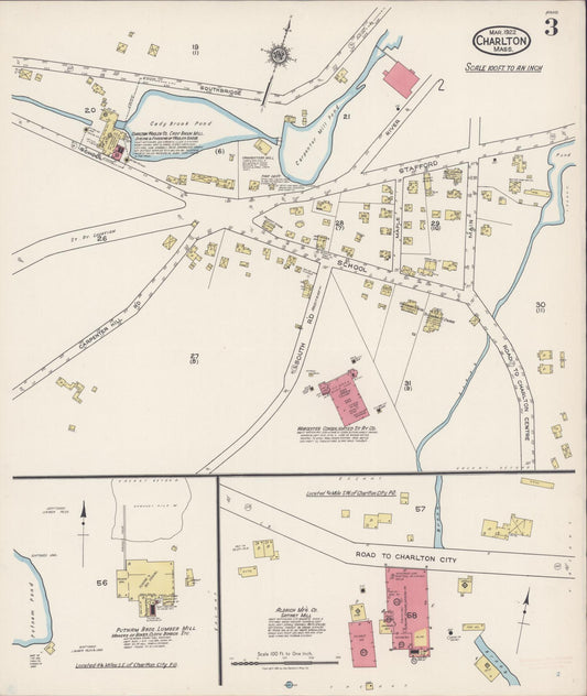 Sanborn Fire Insurance Map from Charlton, Worcester County, Massachusetts (1922), Sheet #0003 - Historic Sanborn Fire Insurance Map Print, vintage old map wall art, antique decor, genealogy gift, Massachusetts Massachusetts map
