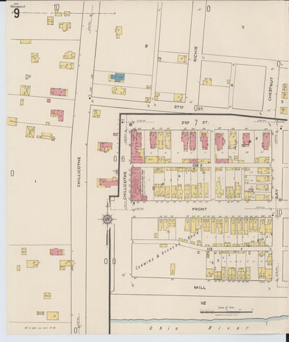 Sanborn Fire Insurance Map from Portsmouth, Scioto County, Ohio (1921), Sheet #0009 - Historic Sanborn Fire Insurance Map Print, vintage old map wall art, antique decor, genealogy gift, Ohio Ohio map