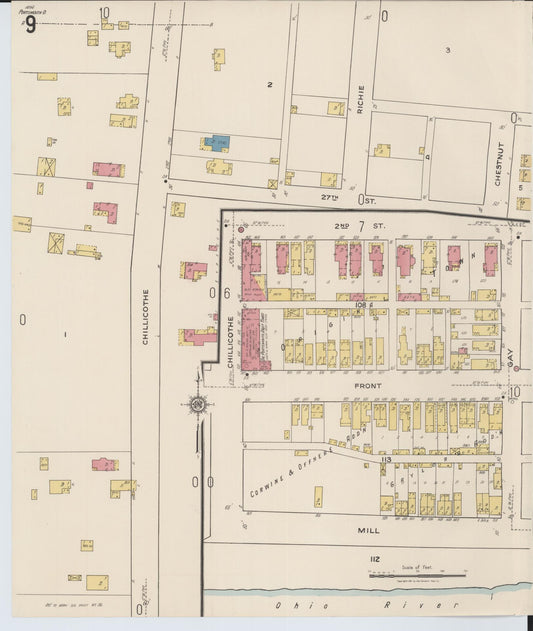 Sanborn Fire Insurance Map from Portsmouth, Scioto County, Ohio (1921), Sheet #0009 - Historic Sanborn Fire Insurance Map Print, vintage old map wall art, antique decor, genealogy gift, Ohio Ohio map