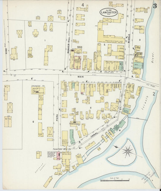 Sanborn Fire Insurance Map from Lancaster, Coos County, New Hampshire (1897), Sheet #0003 - Historic Sanborn Fire Insurance Map Print, vintage old map wall art, antique decor, genealogy gift, New Hampshire New Hampshire map
