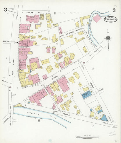 Sanborn Fire Insurance Map from Torrington, Litchfield County, Connecticut (1924), Sheet #0003 - Complete Map Set gallery image, historic Sanborn map, vintage wall art, Connecticut Connecticut
