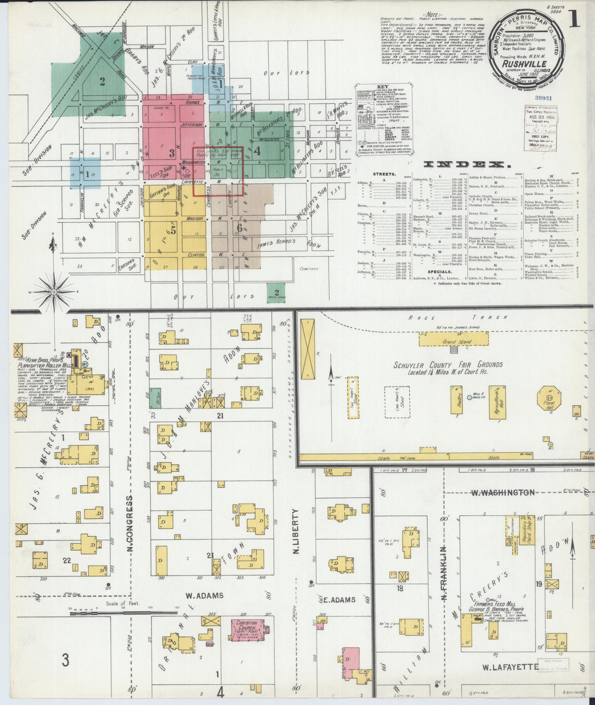 Sanborn Fire Insurance Map from Rushville, Schuyler County, Illinois (1900), Sheet #0001 - Complete Map Set gallery image, historic Sanborn map, vintage wall art, Illinois Illinois