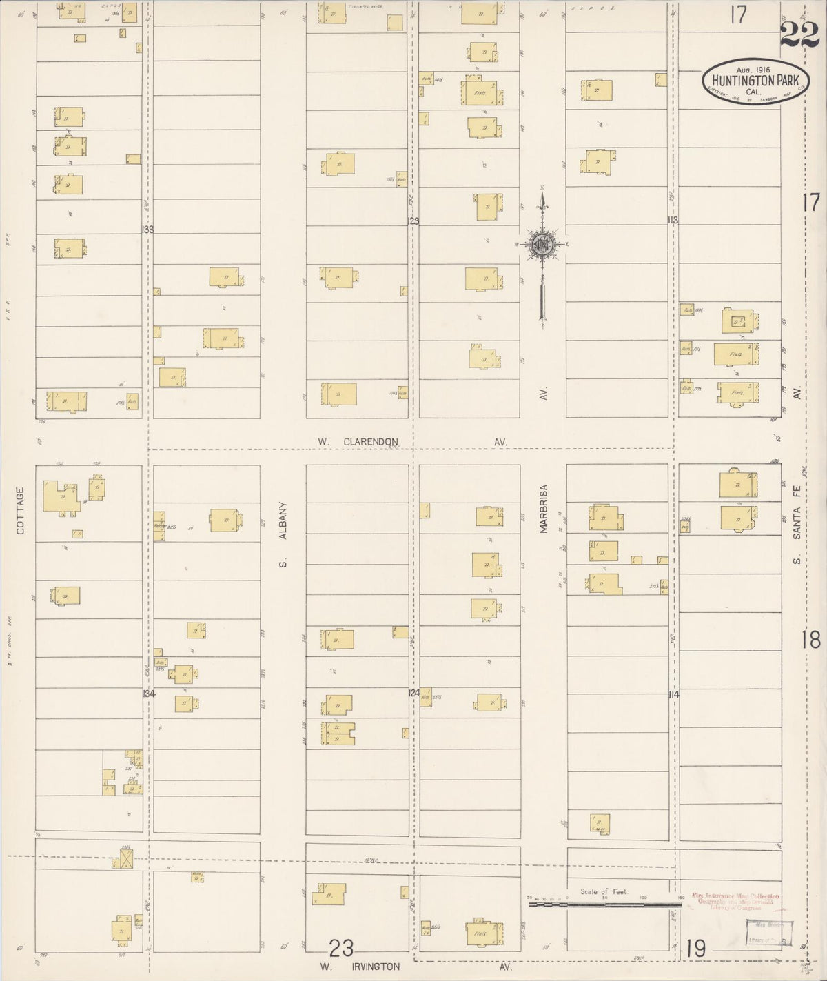 Sanborn Fire Insurance Map from Huntington Park, Los Angeles County, California (1916), Sheet #0022 - Complete Map Set gallery image, historic Sanborn map, vintage wall art, California California