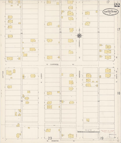 Sanborn Fire Insurance Map from Huntington Park, Los Angeles County, California (1916), Sheet #0022 - Complete Map Set gallery image, historic Sanborn map, vintage wall art, California California