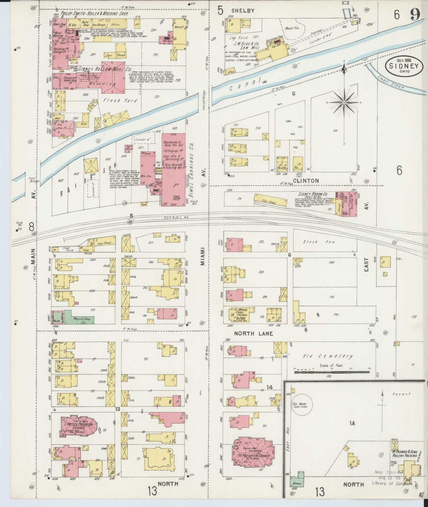 Sanborn Fire Insurance Map from Sidney, Shelby County, Ohio (1898), Sheet #0009 - Complete Map Set gallery image, historic Sanborn map, vintage wall art, Ohio Ohio