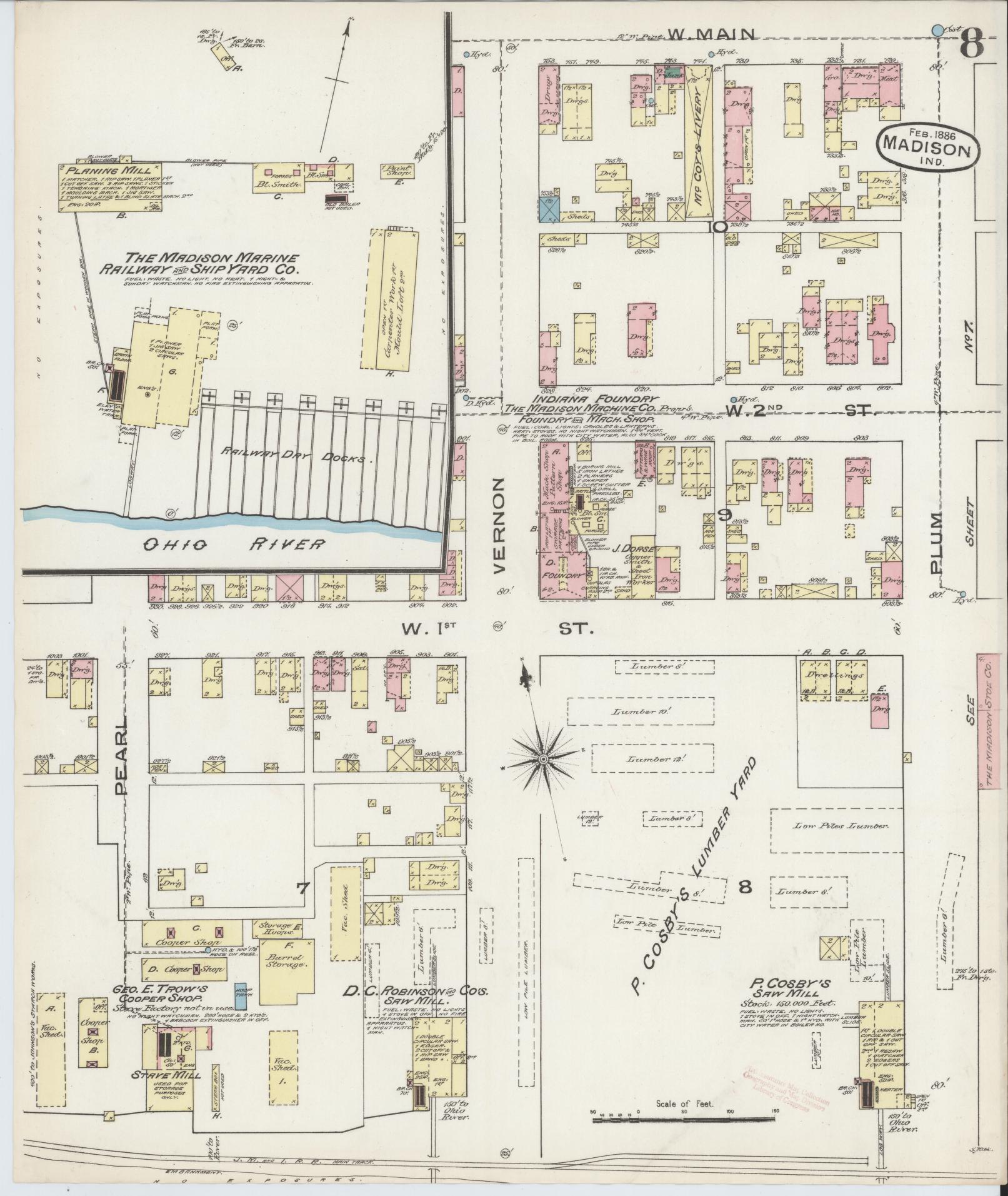 Sanborn Fire Insurance Map from Madison, Jefferson County, Indiana (1886), Sheet #0008 - Complete Map Set gallery image, historic Sanborn map, vintage wall art, Indiana Indiana