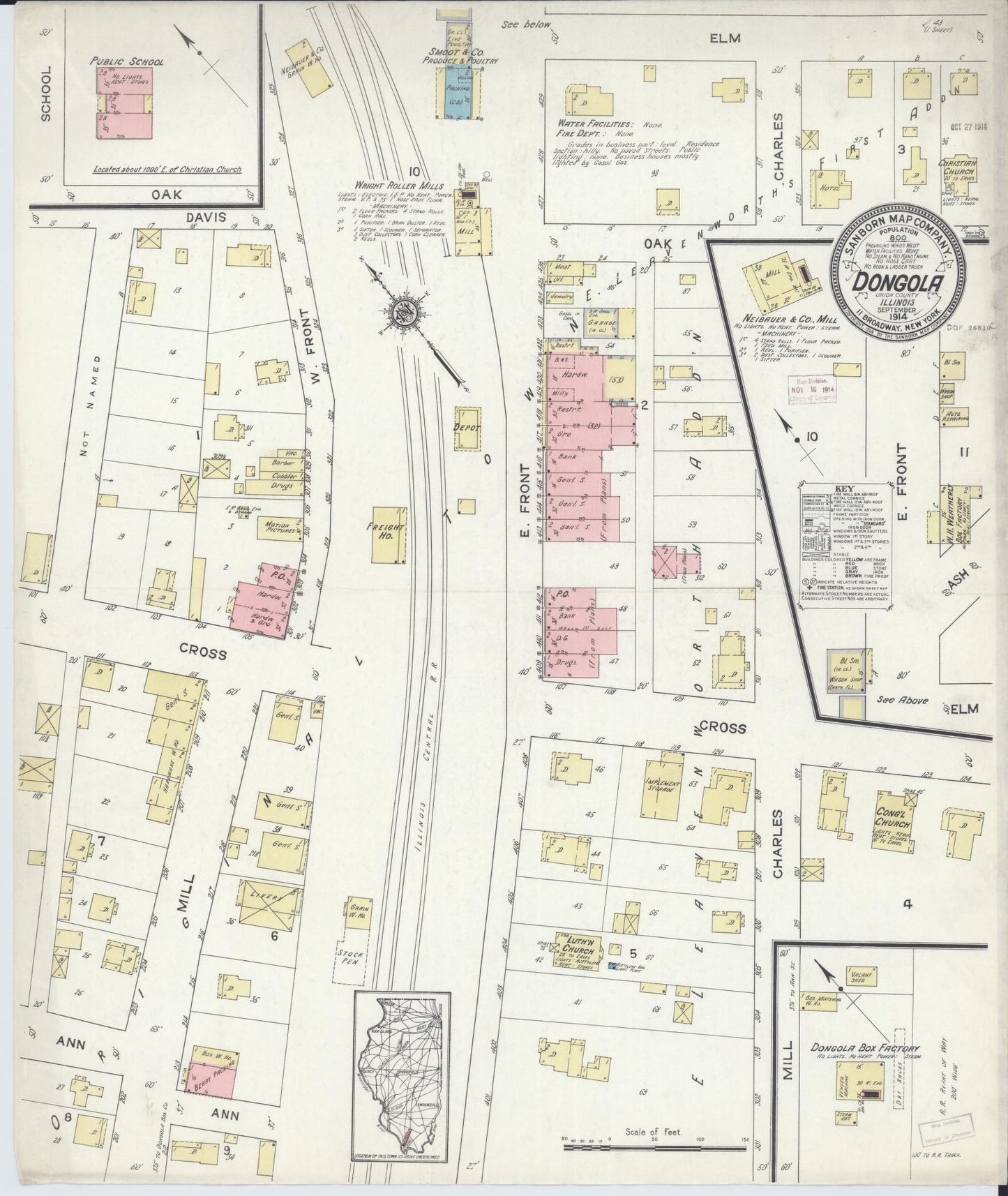 Sanborn Fire Insurance Map from Dongola, Union County, Illinois (1914), Sheet #0001 - Historic Sanborn Fire Insurance Map Print, vintage old map wall art, antique decor, genealogy gift, Illinois Illinois map